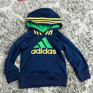 Adidas Navy Blue Trefoil Spellout Embroider Hoodie Sweatshirt Boys 4 4T